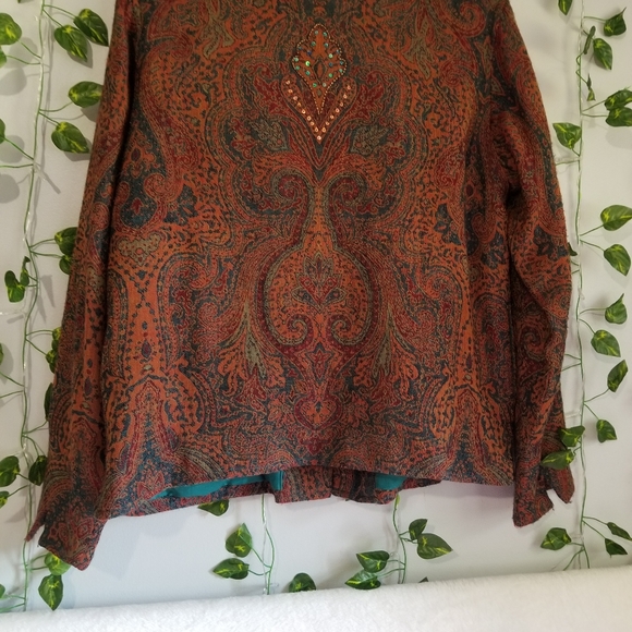 Coldwater Creek Womens Brown Paisley Sequin Button Down Jacket Collared … - Picture 8 of 9